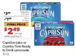 Family Fare Caprisun juice or country time ready to drink lemonade offer