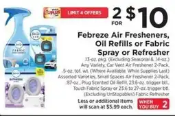 ShopRite Febreze Air Fresheners, Oil Refills or Fabric Spray or Refresher offer