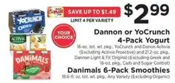 ShopRite Dannon or YoCrunch 4-Pack Yogurt offer