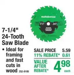 Menards Metabo 7-1/4" 24-Tooth Saw Blade offer