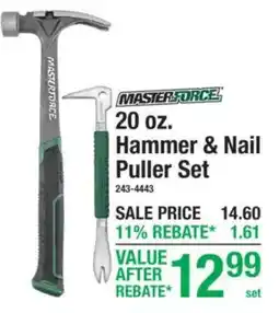 Menards Masterforce hammer and nail puller set offer