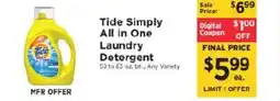 ShopRite Tide Simply All in One Laundry Detergent offer