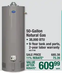 Menards Rheem 50-Gallon Natural Gas Water Heater offer