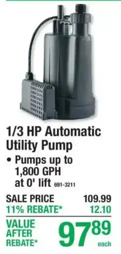 Menards 1/3 Hp Automatic Utility Pump offer