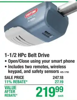 Menards Genie 1-1/2 HPc Belt Drive offer