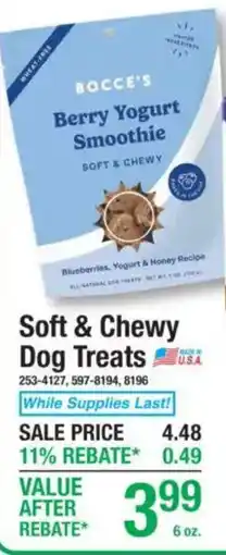 Menards Bocce's Berry Yogurt Smoothie Soft & Chewy Dog Treats offer