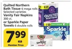 Albertsons Quilted Northern Bath Tissue, Vanity Fair Napkins, or Sparkle Paper Towels offer