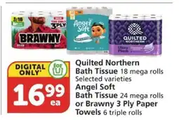 Albertsons Quilted Northern Bath Tissue / Angel Soft Bath Tissue / Brawny 3 Ply Paper Towels offer