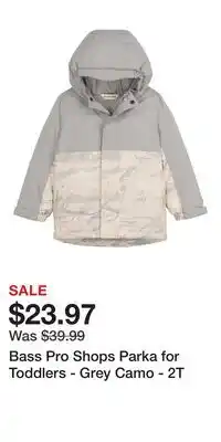 Cabela's Bass Pro Shops Parka for Toddlers - Grey Camo - 2T offer