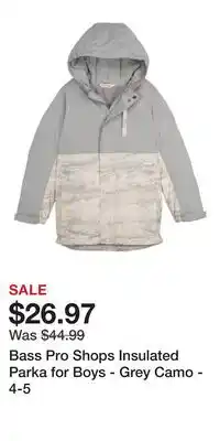 Cabela's Bass Pro Shops Insulated Parka for Boys - Grey Camo - 4-5 offer
