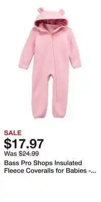 Cabela's Bass Pro Shops Insulated Fleece Coveralls for Babies - Pink/TrueTimber Kanati - 3 Months offer