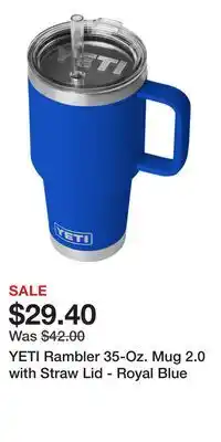 Cabela's YETI Rambler 35-Oz. Mug 2.0 with Straw Lid - Royal Blue offer