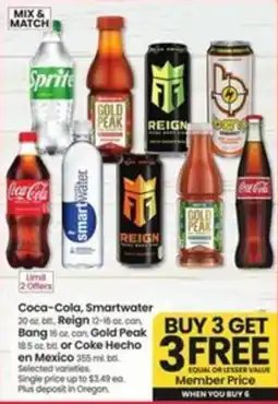 Safeway Coca-Cola, Smartwater, Reign, Bang, Gold Peak, or Coke Hecho en Mexico offer