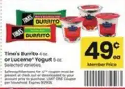 Safeway Tina's Burrito or Lucerne Yogurt offer