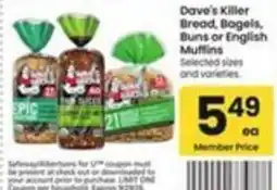 Safeway Dave's Killer Bread, Bagels, Buns or English Muffins offer
