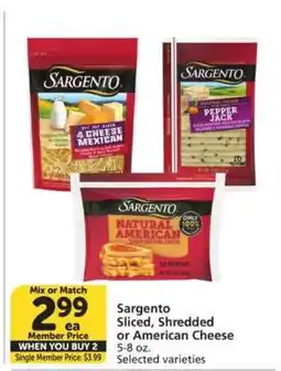 Albertsons Sargento Sliced, Shredded or American Cheese offer