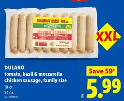 Lidl Dulano tomato, basil & mozzarella chicken sausage offer