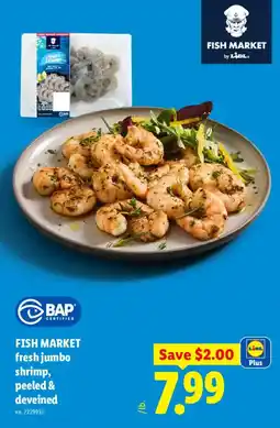 Lidl Fish Market fresh jumbo shrimp, peeled & deveined offer