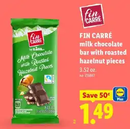 Lidl Fin carré milk chocolate bar with roasted hazelnut pieces offer