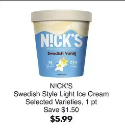 Bristol Farms N!CK'S Swedish Style Light Ice Cream offer