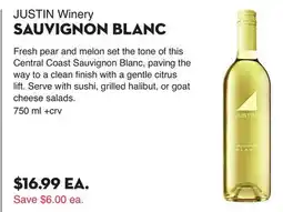 Bristol Farms JUSTIN Winery SAUVIGNON BLANC offer