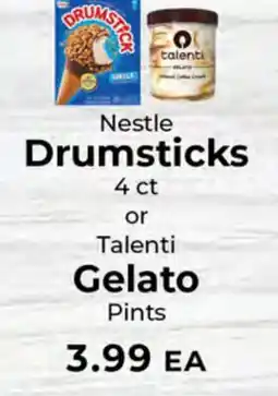 Sunset Foods Nestle Drumsticks 4 ct or Talenti Gelato Pints offer