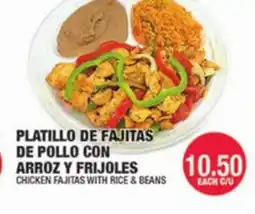 Carnicerias Jimenez PLATILLO DE FAJITAS DE POLLO CON ARROZ Y FRIJOLES offer