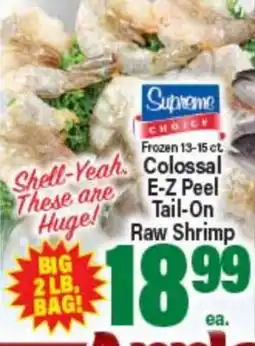 Angelo Caputo's Fresh Market Frozen 13-15 ct Colossal E-Z Peel Tail-On Raw Shrimp offer