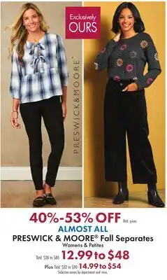 Boscov's ALMOST ALL PRESWICK & MOORE Fall Separates offer