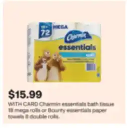 CVS Charmin essentials bath tissue 18 mega rolls or Bounty essentials paper towels 8 double rolls offer