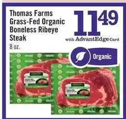 Price Chopper Thomas Farms Grass Fed Organic Boneless Ribeye Steak offer