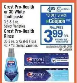 Price Chopper Crest Pro-Health or 3D White Toothpaste offer