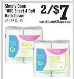 Price Chopper Simply Done 1000 Sheet 4 Roll Bath Tissue offer
