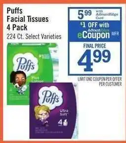 Price Chopper Puffs Facial Tissues 4 Pack offer