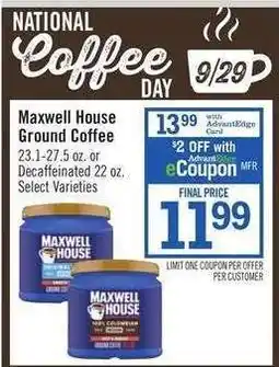Price Chopper Maxwell House Ground Coffee offer