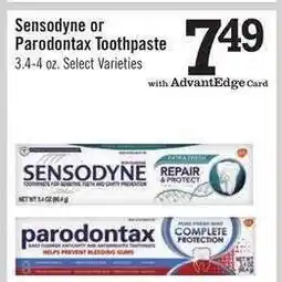 Price Chopper Sensodyne or parodontax Toothpaste offer