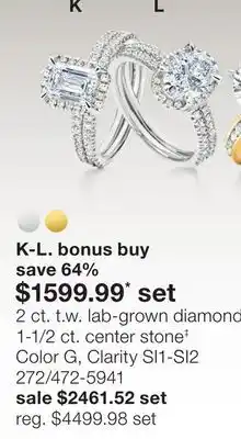 JC Penney 2 ct. t.w. lab-grown diamond 1-1/2 ct. center stone‡ Color G, Clarity SI1-SI2 offer