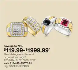JC Penney Men's lab-grown diamond or gemstone rings‡§ offer