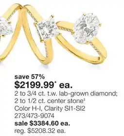 JC Penney 2 to 3/4 ct. t.w. lab-grown diamond 2 to 1/2 ct. center stone‡ Color H-I, Clarity offer