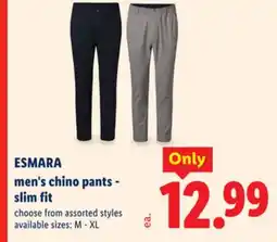 Lidl ESMARA men's chino pants - slim fit offer