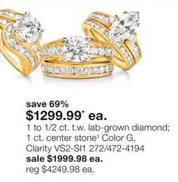 JC Penney 1 to 1/2 ct. t.w. lab-grown diamond 1 ct. center stone‡ Color G, Clarity VS2-SI1 offer