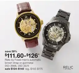 JC Penney Relic by Fossil men's automatic brown strap or gunmetal offer