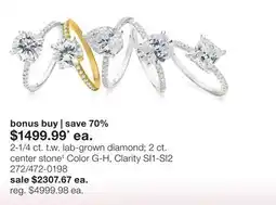 JC Penney 2-1/4 ct. t.w. lab-grown diamond 2 ct. center stone‡ Color G-H, Clarity SI1-SI2 offer