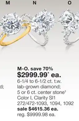 JC Penney 6-1/4 to 6-1/2 ct. t.w. lab-grown diamond 5 or 6 ct. center stone‡ Color I, Clarity SI1 offer