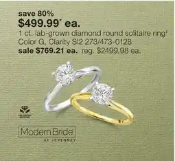 JC Penney 1 ct. lab-grown diamond round solitaire ring‡ Color G, Clarity offer
