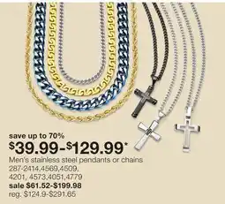 JC Penney Men's stainless steel pendants or chains offer