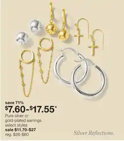 JC Penney Pure silver or gold-plated earrings offer
