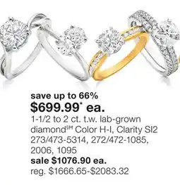 JC Penney 1-1/2 to 2 ct. t.w. lab-grown diamond§Ħ Color H-I, Clarity SI2 offer