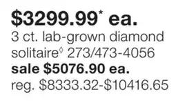 JC Penney 3 ct. lab-grown diamond solitaire◊ offer