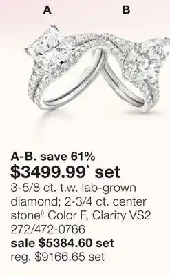 JC Penney 3-5/8 ct. t.w. lab-grown diamond 2-3/4 ct. center stone◊ Color F, Clarity VS2 offer